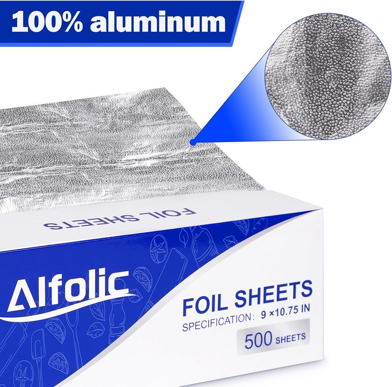 Alfolic Aluminum Foil Sheets - 9" x 10.75" Pre Cut Tin Foil, Premium Aluminum Foil Wraps for Cooking, Storing Food - 500 Sheets - Image 2